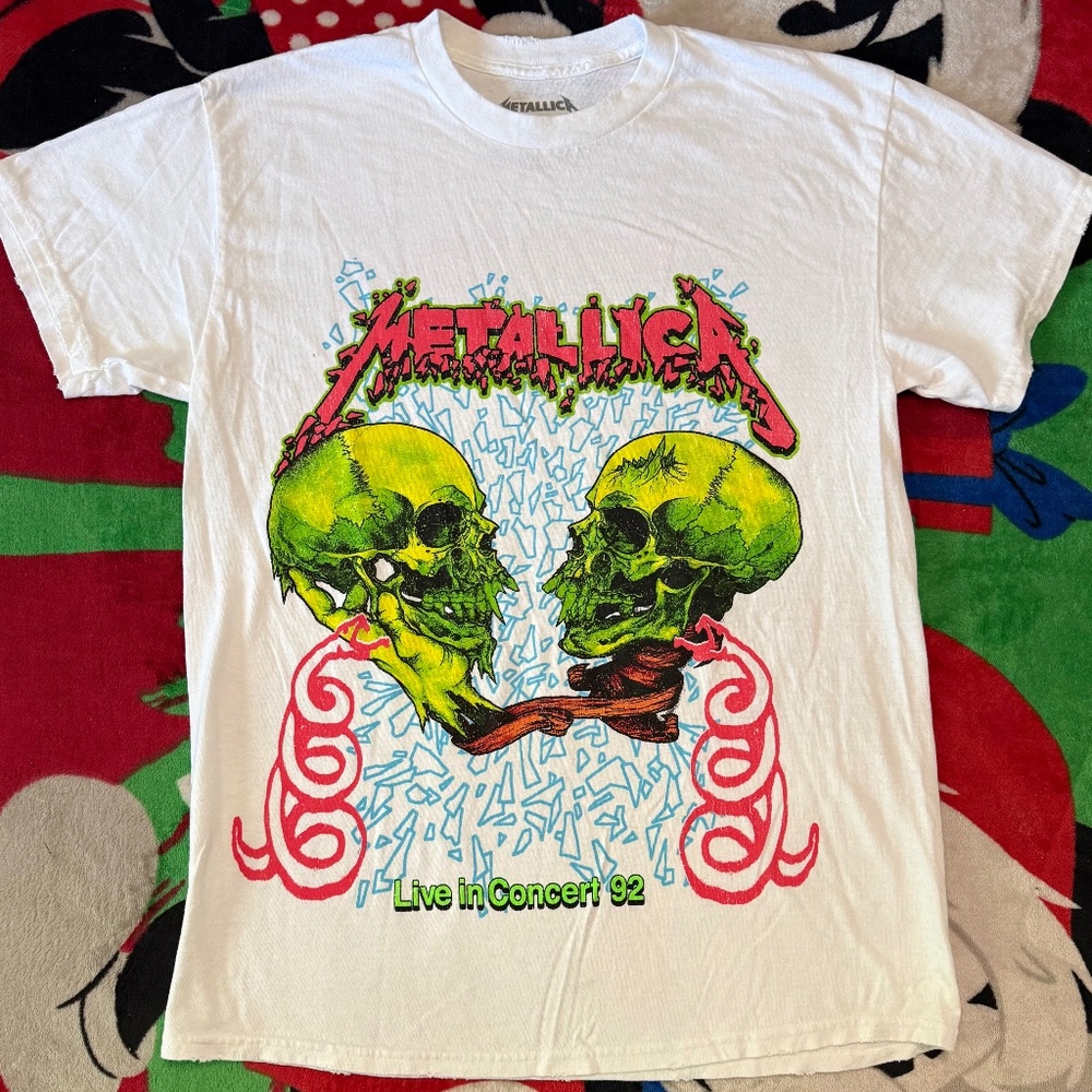 Metallica Tour 92 white 2 sided distressed t shirt Size S/M